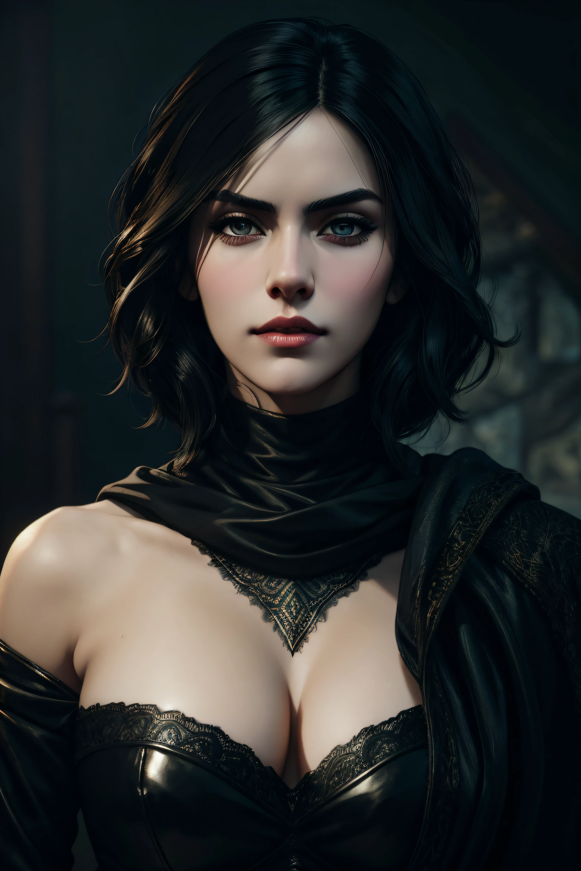 Anya Chalotra, wearingelegant sexy clothes Yennefer, character portrait, 4 9 9 0 s, short hair, intricate, elegant, highly detailed, digital painting, artstation, concept art, smooth, sharp focus, illustration, art by wlop, charlie bowater and alexandra fomina