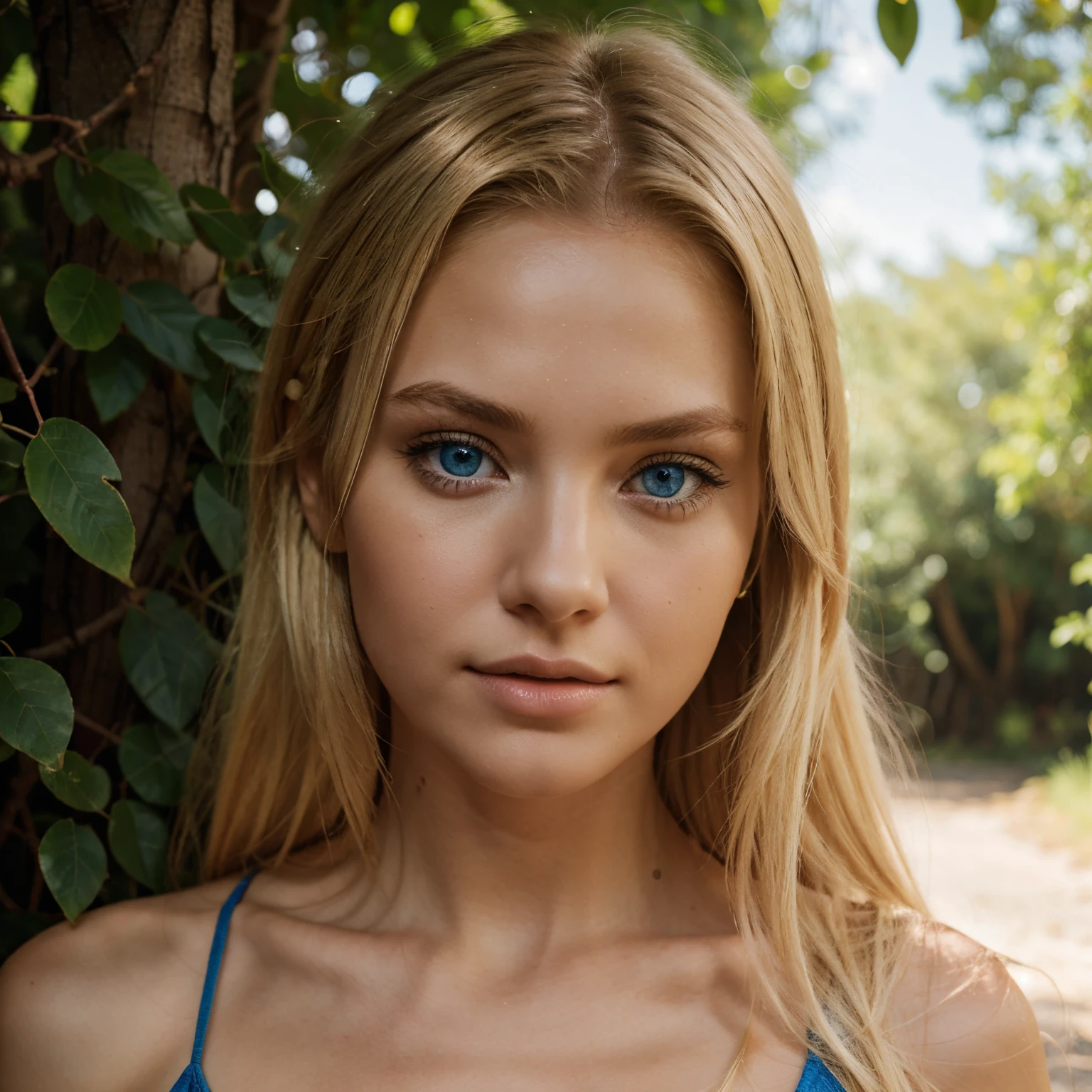 Remake blonde woman with blue eyes in natural photos