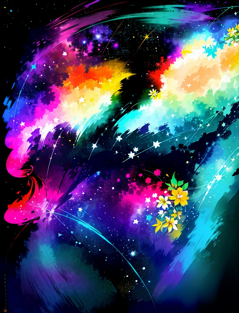 master part, estrelas neon, flores ao redor, DEUS, verdade, anticipation, profundidade, perspicacity, Entendimento, montanha, galactic lush translucent clouds, espectro, panorama,