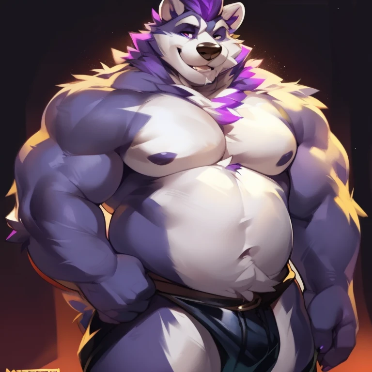 Solo, male, badger, white fur, purple mane, dilf, daddy, dad, father figure, mature male, by mystikfox61, by darkgem, by glitter trap boy