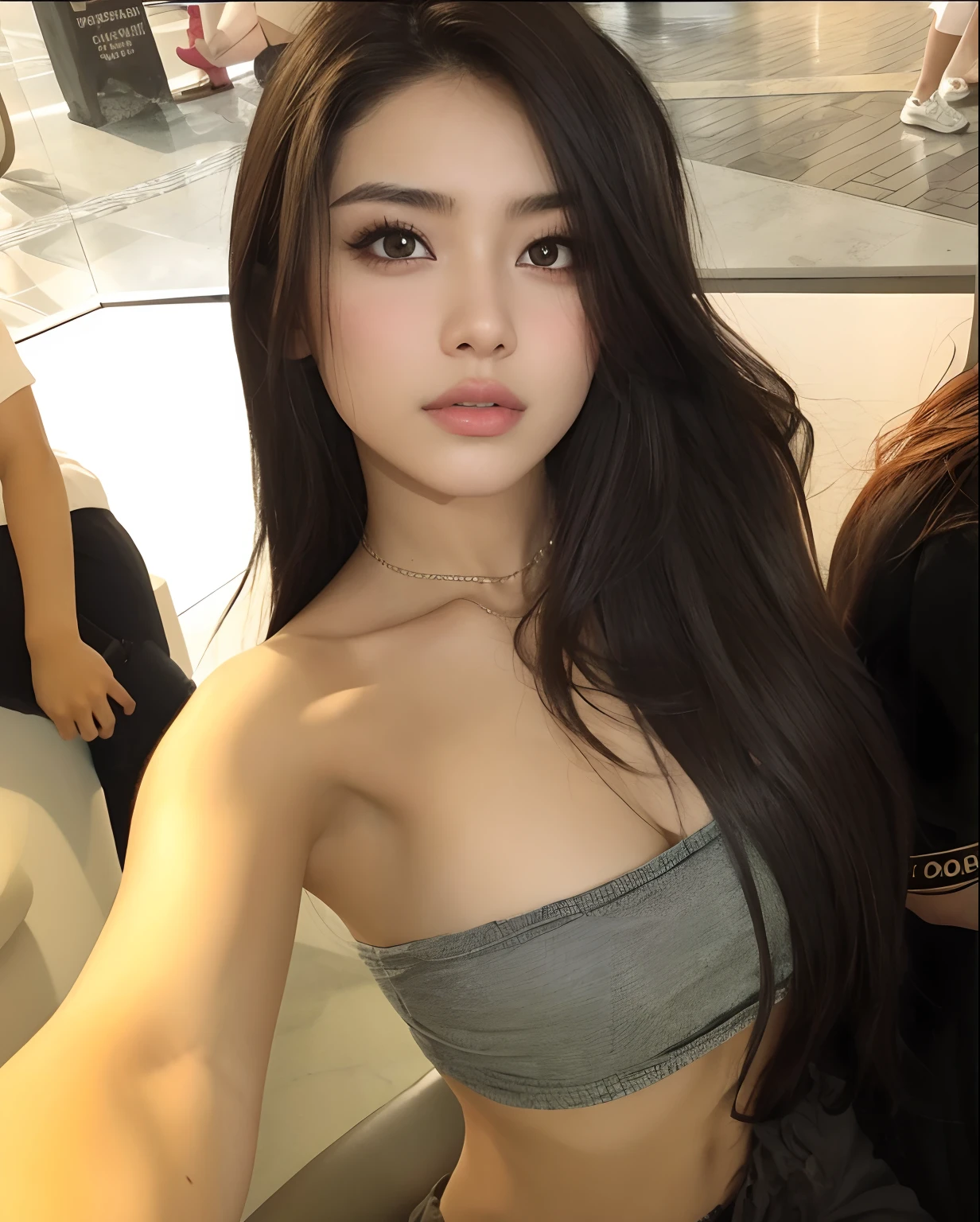 Mujer araffada con cabello largo y oscuro y un top gris., Cindy Avelino, 18 years old, Modelo de Instagram, Hermosa chica modelo, beautiful asian girl, dilraba dilmurat, Hermosa modelo de chica, chica atractiva, 2 4 year old female model, sexy girl, Modelo muy bonita, 2 , Asian girl, Foto de Slim Girl Model