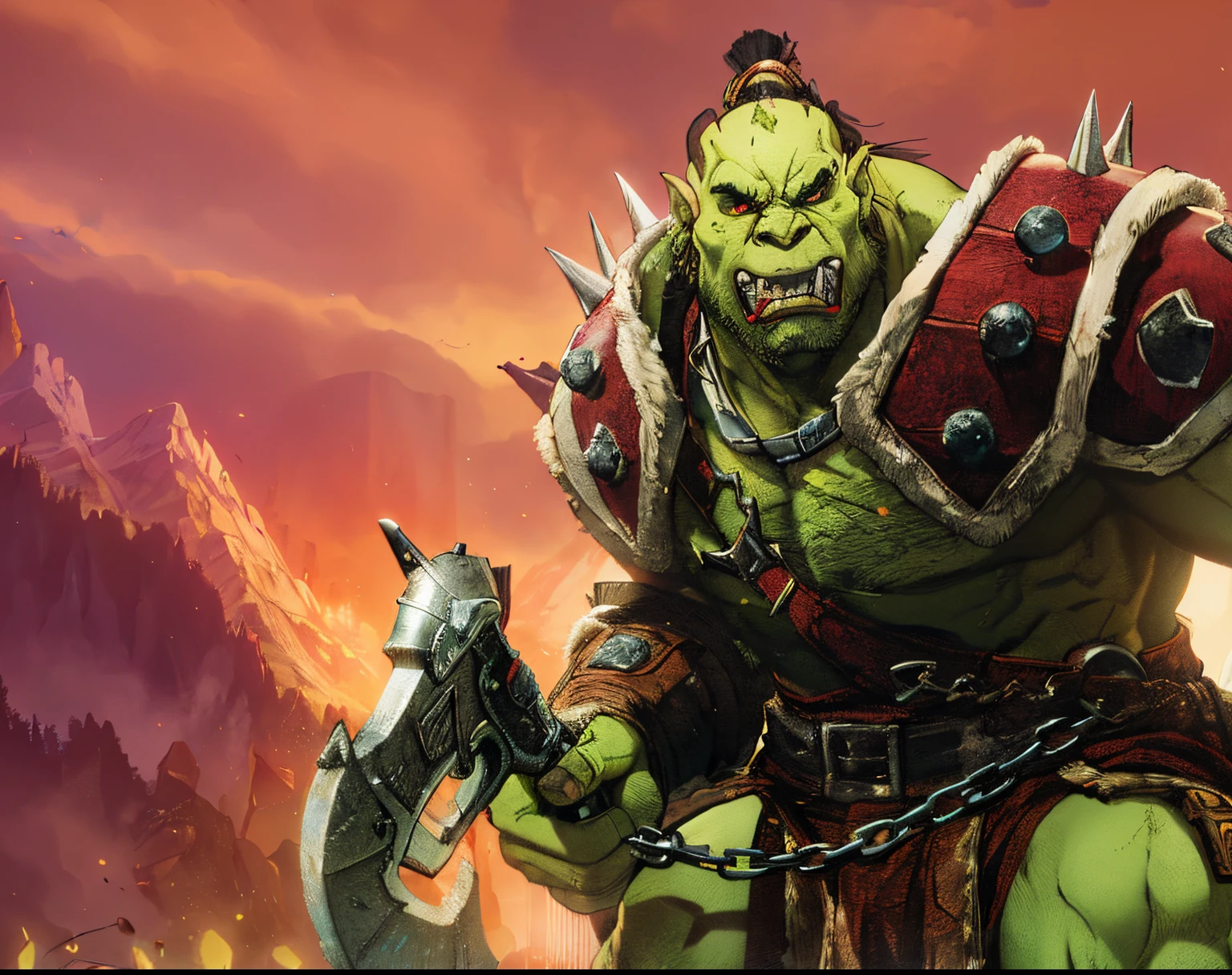 a close up of a man with a sword and a helmet on, orc warrior, orc, orc themed, from warcraft, an orc, blizzard warcraft artwork, menacing orc, world of warcraft splash art, warcraft artwork, from world of warcraft, an ork, warcraft 3, orcs, world of warcraft art, warcraft character, orc male readies his rifle