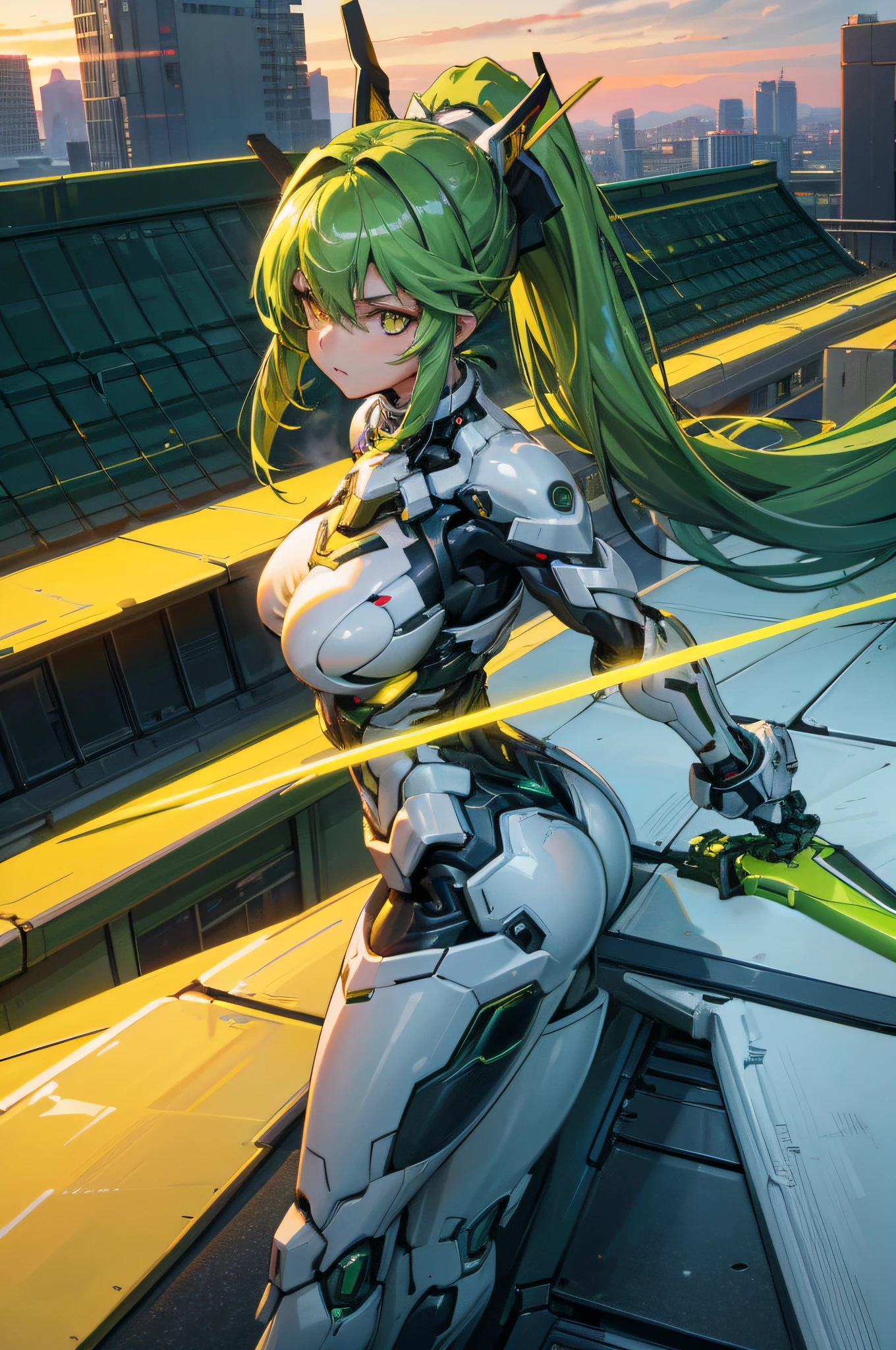 (masterpiece, top quality, best quality, official art, beautiful and aesthetic:1.0), (8k, best quality, masterpiece:1.2), very long hair, full body, (large breasts:1.4), very long hair, high heels, (bodysuit:1.2), green hair, tall girl,

