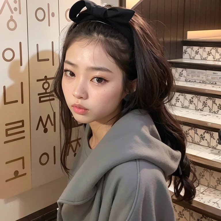 Asian woman with a bow in front of a wall, jennie blackpink, Ulzzang, wan adorable korean face, young adorable korean face, Retrato de Jossi de Blackpink, young cute wan asian face, menina coreana, Jaeyeon Nam, tzuyu de duas vezes, young asian girl, linda mulher coreana jovem, Heonhwa Choe