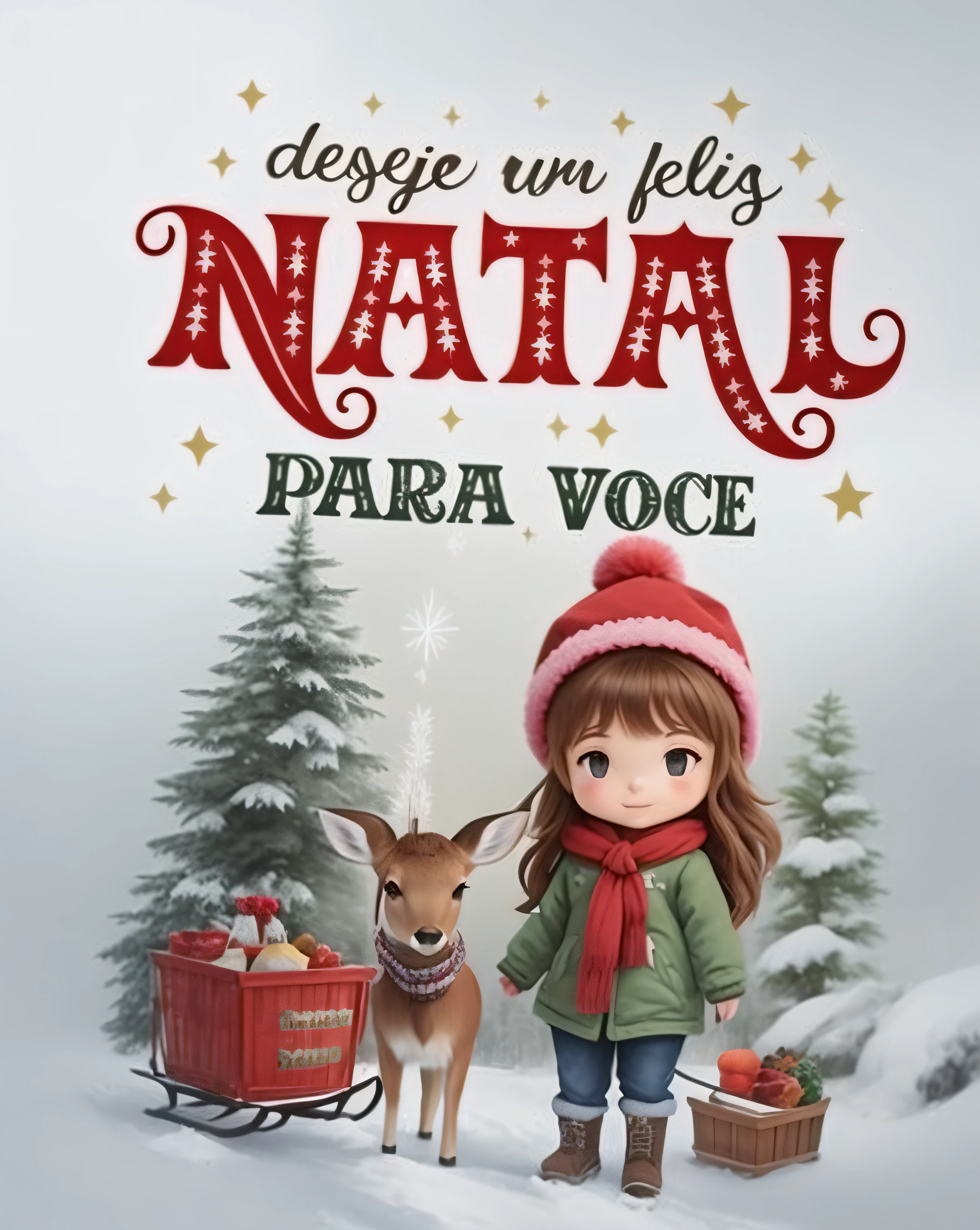 a close-up of a woman wearing a white shirt with a deer and a sled, Directed by: Nandor Soldier, desenho, Lalafell, Um dia de paz, Directed by: Americo Makk, by Maria Helena Vieira da Silva, Directed by: Oton Gliha, 8k)), (1 de dezembro, Directed by: Emerson Silva, 🌲🌌,alta resolução .