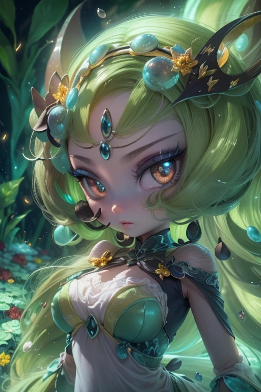 An ultra-detailed, high-resolution (best quality,4k,8k,highres,masterpiece:1.2) painting of a meloetta, a pokemon creature, walking in a garden at night. The meloetta has beautiful big eyes, with long eyelashes and detailed lips. Its body is depicted with utmost intricacy and attention to detail. The garden is bathed in atmospheric lighting, casting an ethereal glow on the scene. The art style is inspired by anime portraits, with sharp focus and vivid colors. The color palette leans towards deep, rich tones, creating a captivating visual experience. The artwork exhibits HDR techniques, enhancing the overall dynamic range and depth of the image.