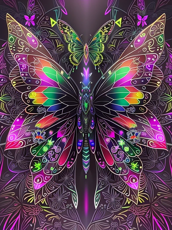 pixel sorted,Futuristic fantasy butterfly,Sci-fi butterflies,Futuristic butterflies,Mechanical butterfly,Fly petals,Metal polished mechanical butterfly painting on black background,Rainbow with neon wings,Form different structures, stunning render, Magical rainbow elements,Brilliant circular rainbow composition,symetrical composition,Alone, Beautiful symmetry, Symmetrical wings, magnificent art, Symmetrical wings, Detailed digital art