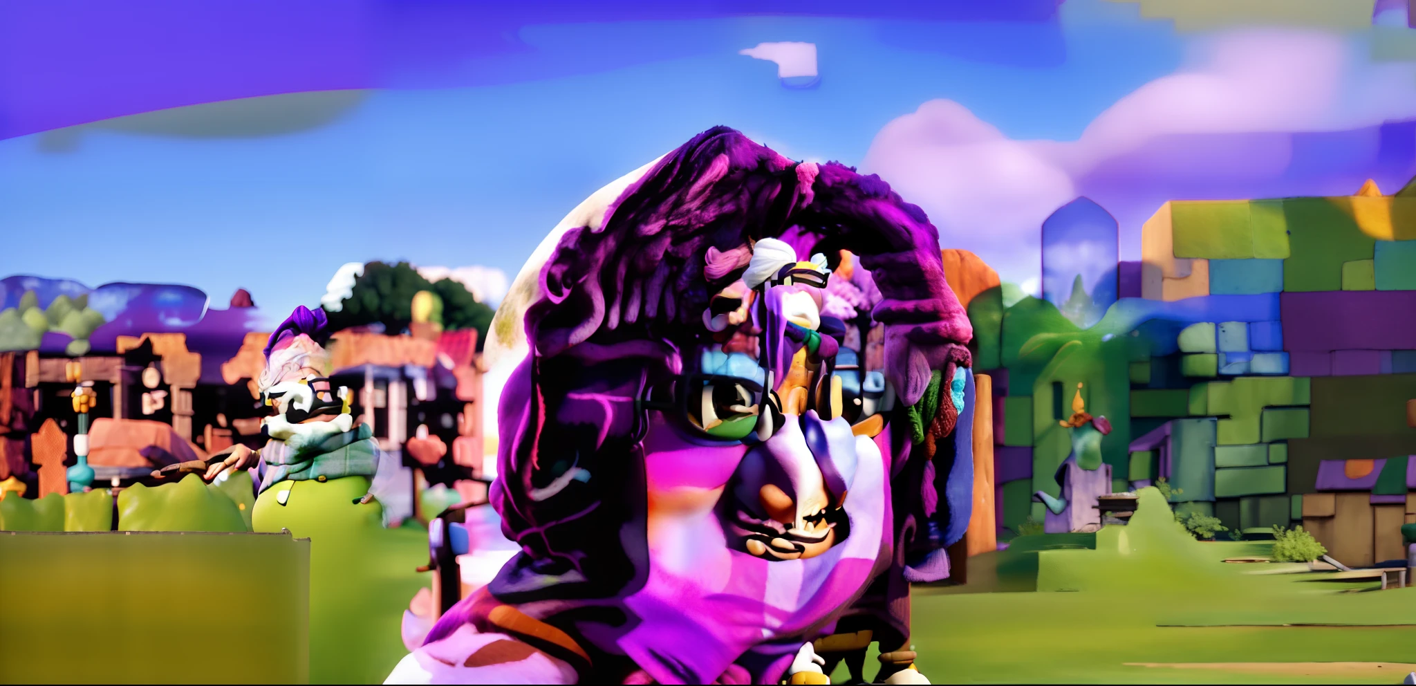 masterpiece, best quality, an old woman with glasses and a scarf on, wearing a purple coat and green scarf, standing at the park