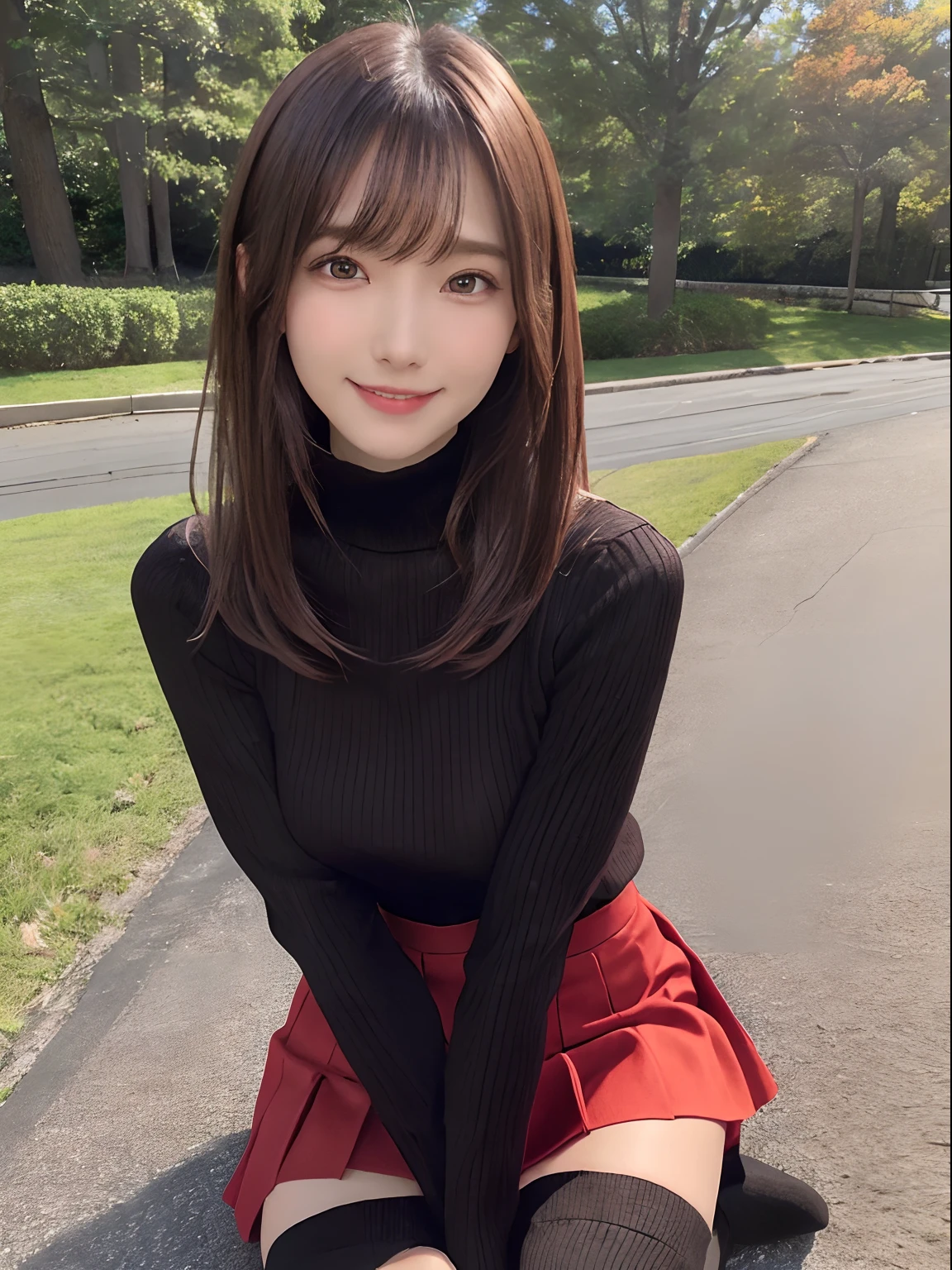 photorealistic, masterpiece, best quality, raw photo, night situation:1.5, at street side, dark street,
BREAK,
1girl, biggest breasts:1.38, gigantic breasts:1.38, disproportionate breasts:1.38, medium-length hair, brown hair, (extremely pretty and beautiful Japanese actress face:1.3, Korean actress face:1.3, beautiful clean face),
BREAK,
attractive look, shiny-red turtleneck see through sweater, sleeveless, black plaid-pattern- see through skirt,
BREAK,
looking at viewer, standing at the wall, attractive posing, seductive smile, :d, cinematic lighting, at night, in the dark, deep shadow, at night, natural shading, low key, intricate detail, detailed skin, pore, highres, hdr, 4k, realistic,