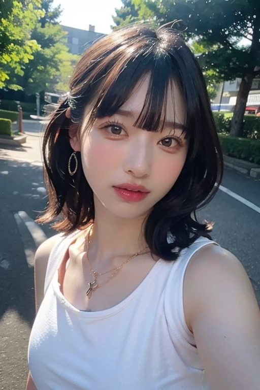 Yui Photos_Ichimiya, plein air, A clear day, top-quality, realisitic, in 8K, 独奏, ​masterpiece, 1girl in, bokeh dof, depth of fields, profetional lighting, hight resolution, a gorgeous, bangss, lensflare, cute little, Photorealsitic:1.37, 耳Nipple Ring, Raw photography, absurderes, Look at viewers, Skindentation, femele, full body Esbian, ​masterpiece:1.2, portlate:0.6, a necklace, PureFace_v1,　skiny, dynamicposes, Mole, Floating hair, s lips