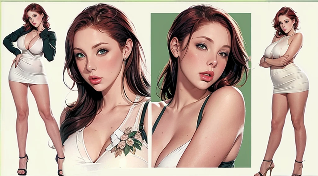 Gianna Michaels, Female original character reference sheet adoptable, redhead, green eyes,