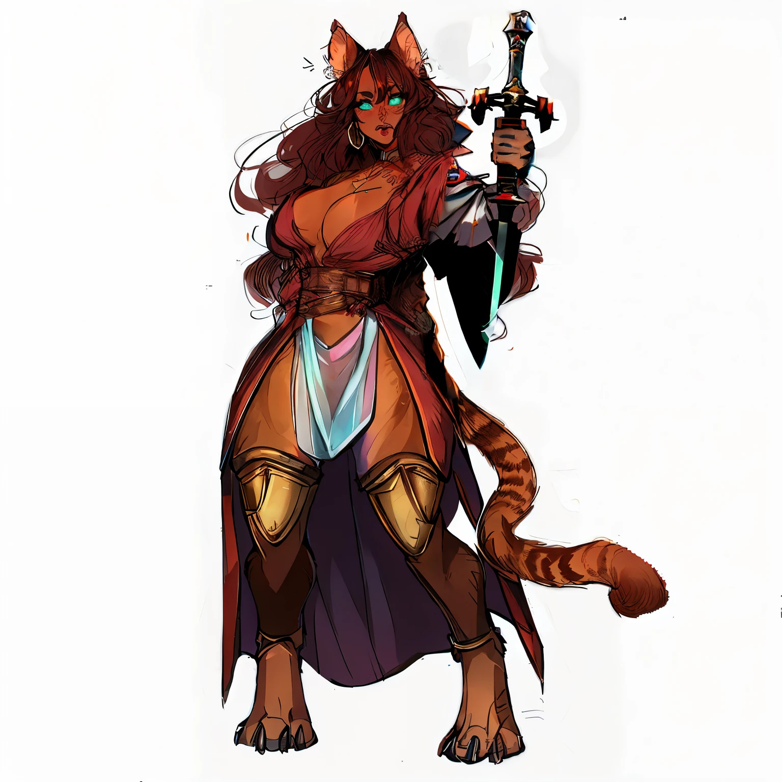 Lineart comission, Holding sword's hilt to her back, claymore, arm and small hand with claws, robe