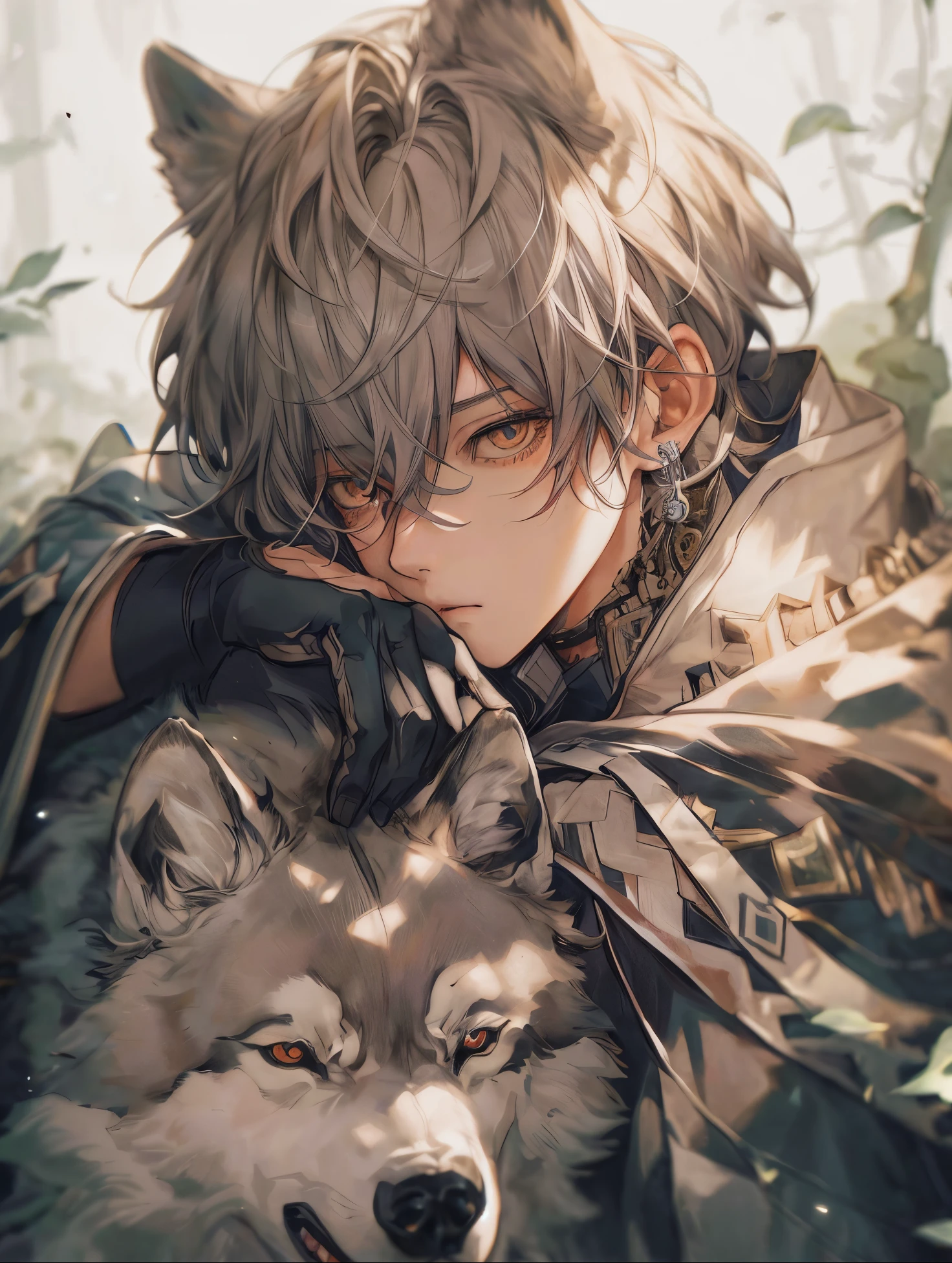 anime boy with a wolf on his shoulder, trending on artstation pixiv, clean detailed art, detailed digital art, handsome, artwork in the style of guweiz, detailed key anime art, highly detailed exquisite fanart, kawacy, detailed art, guweiz, key anime art