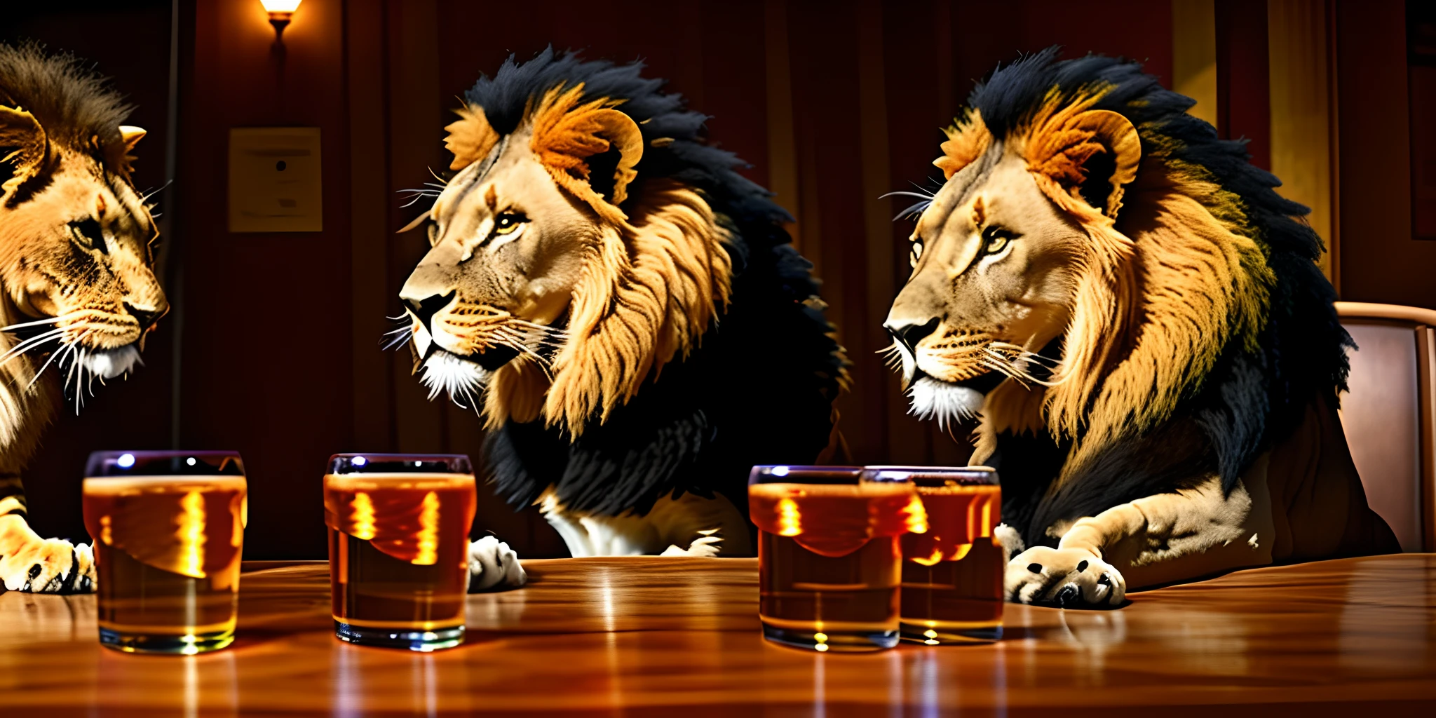 A lion and a cat are having a drinking game