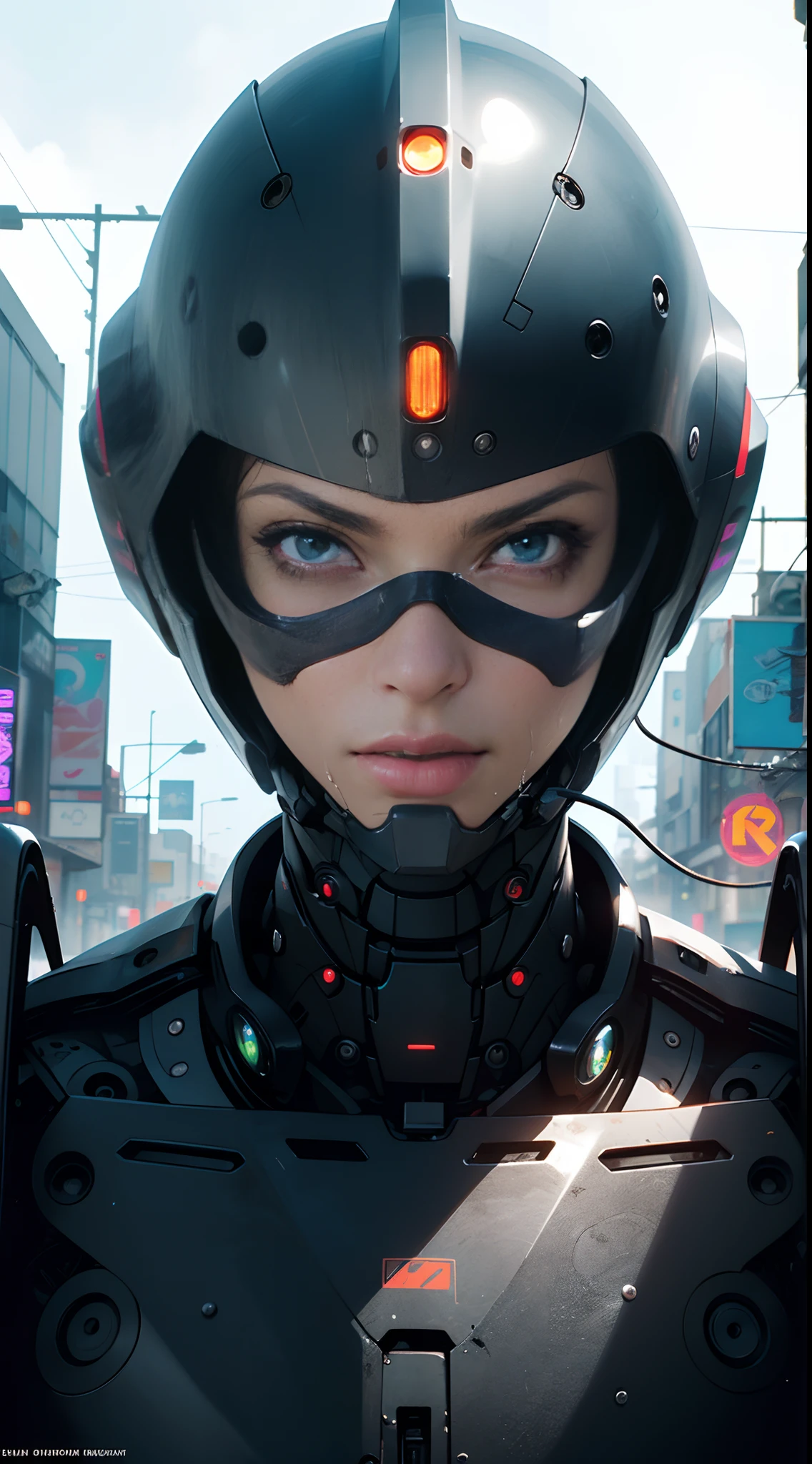 A close up of a woman in a helmet and a helmet on - SeaArt AI