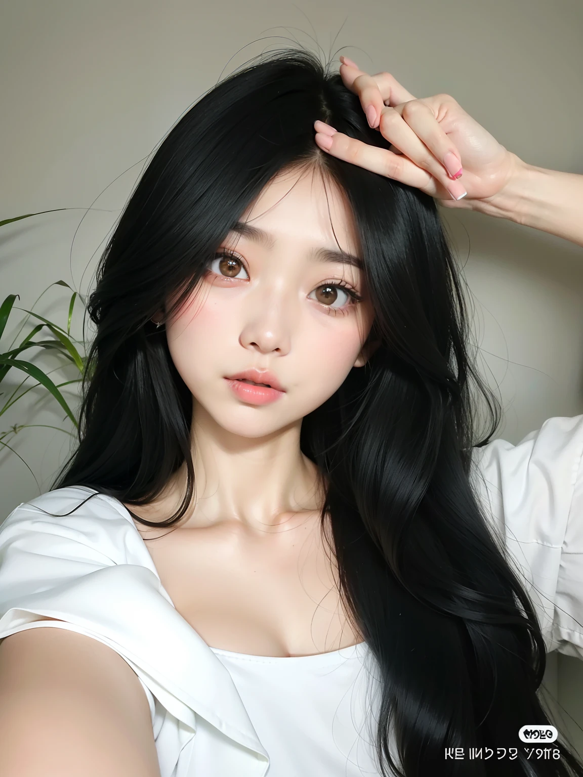 um close up de uma mulher com longos cabelos pretos e cabelos sardados, Ela tem cabelo preto com franja, preto hime corte cabelo, Asian face, Beautiful Asian girl, detailed face of a asian girl, asian features, cabelo arrumado com franja, franja preta, cabelo preto longo com franja, Asian girl, com franja, young cute wan asian face, com franja completa