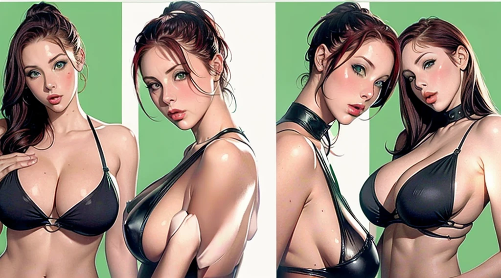 Gianna Michaels, Female original character reference sheet adoptable, redhead, green eyes,