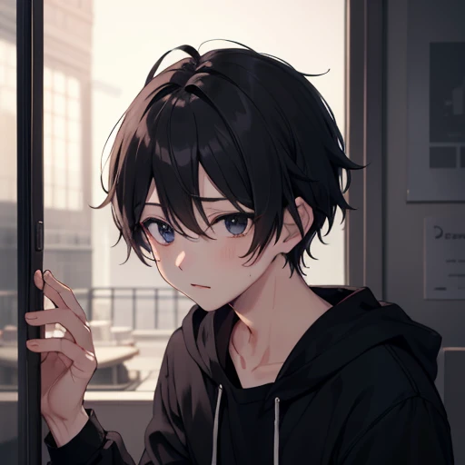 1 boy、A dark-haired、Black eyes、Depression