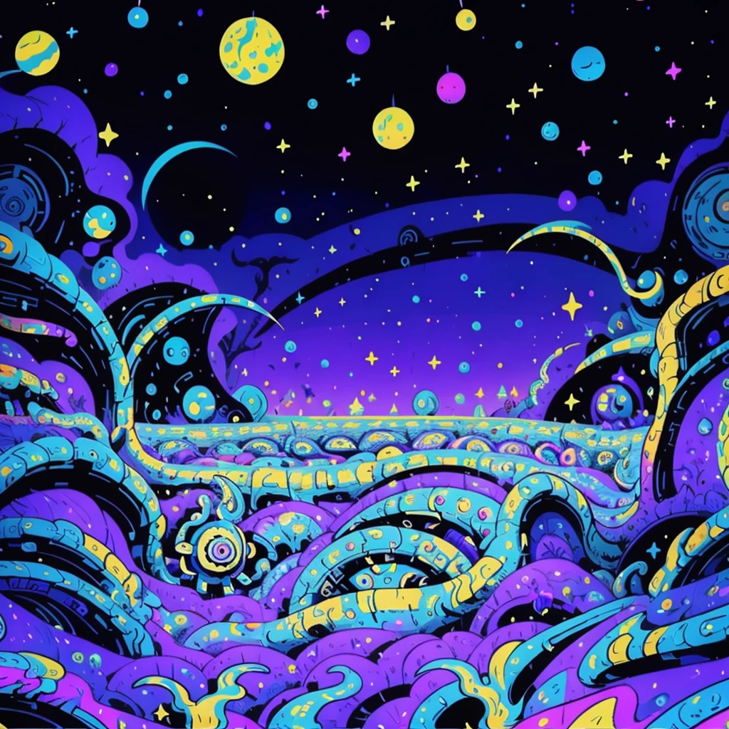 Detalhes do HD, close-up de um homem em um traje espacial, planetas em segundo plano, psychedelic cosmic horror, psychedelic illustrations, cosmic space, plantas crescendo, O mundo da psicose, Graphic art of background space, cosmic illustration, cosmic space, cosmic lsd poster art, dmt space behind, cena espacial, surreal space, cosmic style