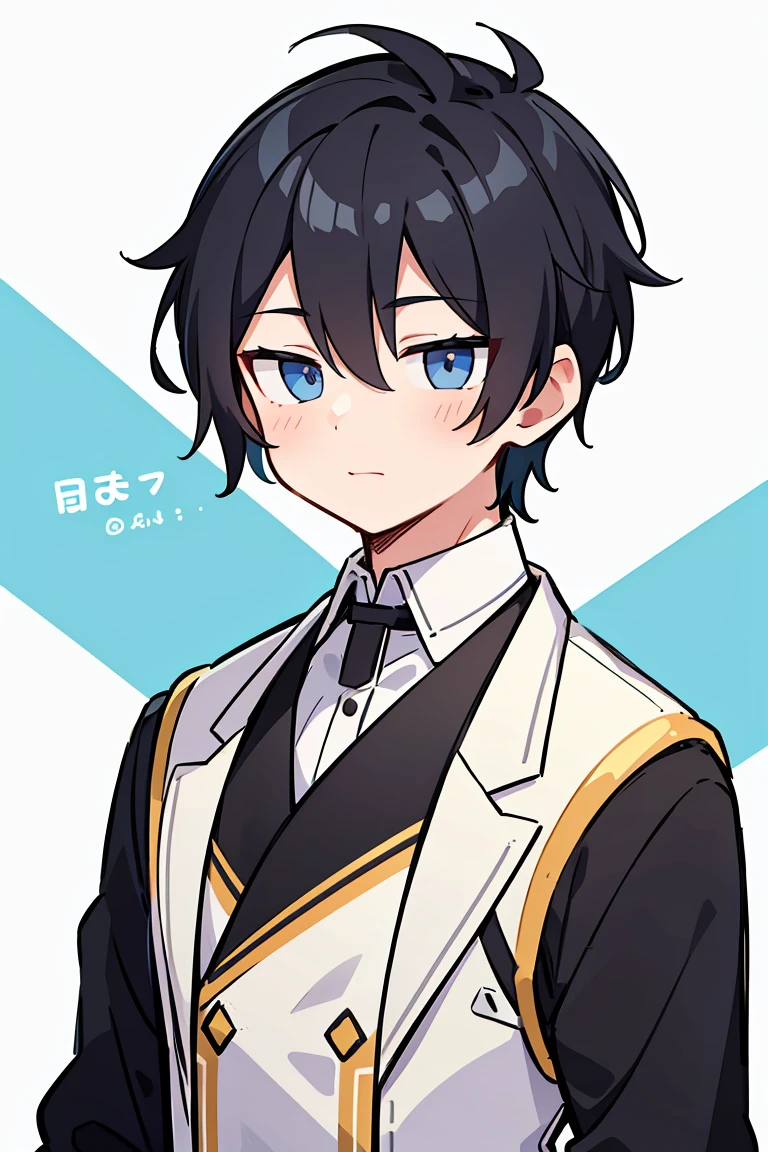 1 A boy dressed in white，male people，Cheerful and lively，Welcoming and lovely，Charming, Handsome，fashion hair，short detailed hair，Playful expression，Side face avatar，Black color hair，vivid background，