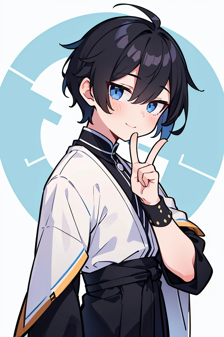 1 A boy dressed in white，male people，Cheerful and lively，Welcoming and lovely，Charming, Handsome，fashion hair，short detailed hair，Playful expression，Side face avatar，Black color hair，vivid background，