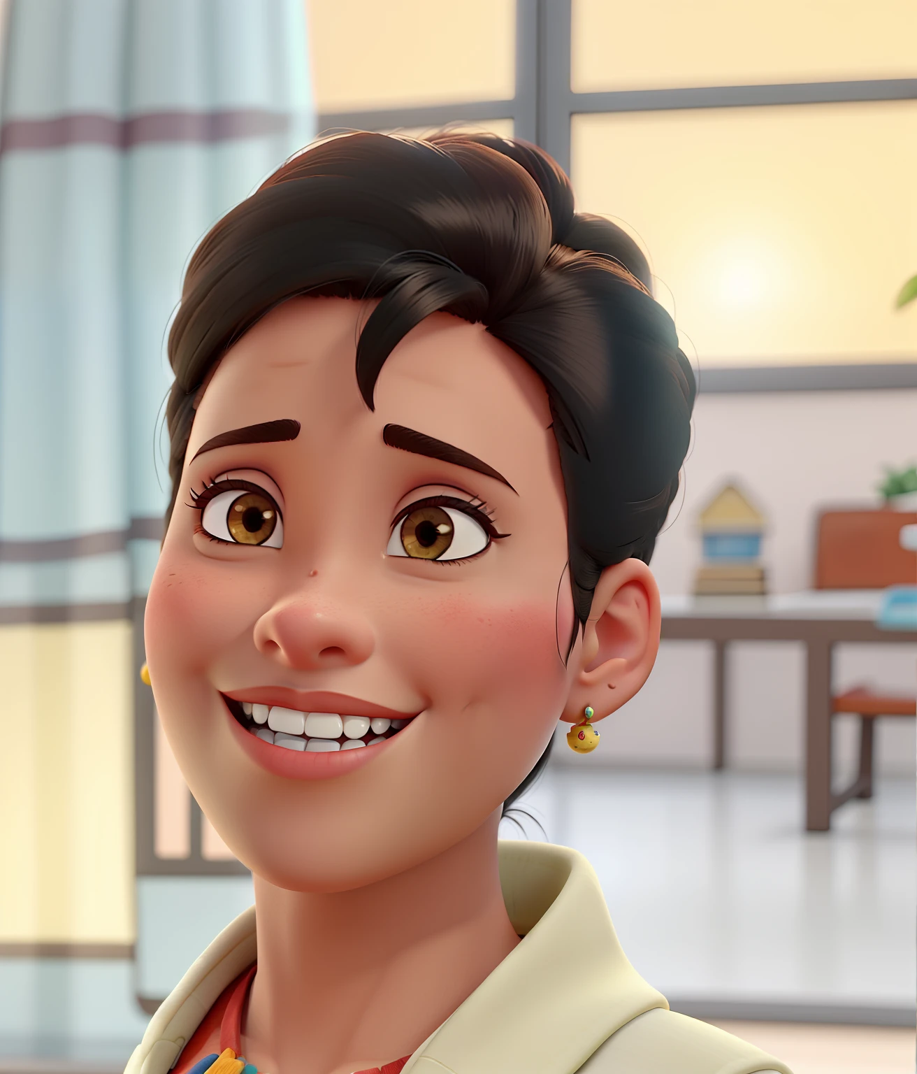 mulher, pele clara, cabelo curto, sem cabelo na nuca e sem brincos, Disney animation style