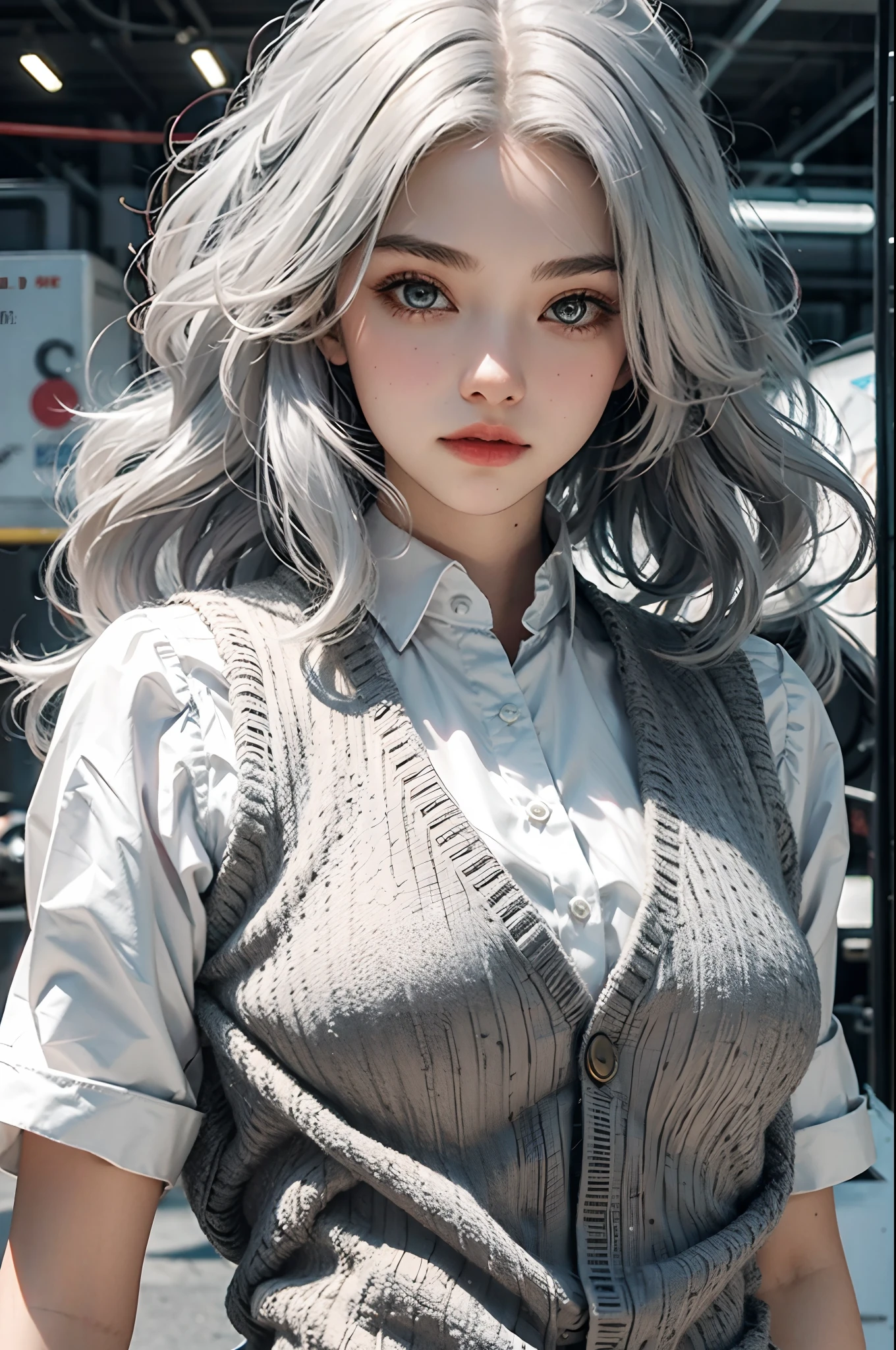 Girl, female, vest line, silver-white hair
