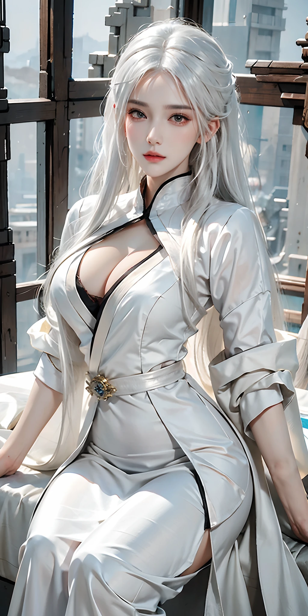 Close up portrait of woman with white hair and white mask, beautiful character painting, guweiz, artwork in the style of guweiz, white haired god, by Yang J, epic exquisite character art, Stunning character art, by Fan Qi, by Wuzhun Shifan, guweiz on pixiv artstation