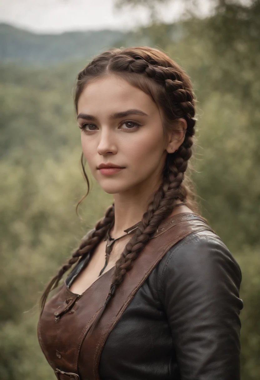 (masterpiece, best quality), deep ebony 1girl, Beautiful face, leather, braided hair, collar, boots,