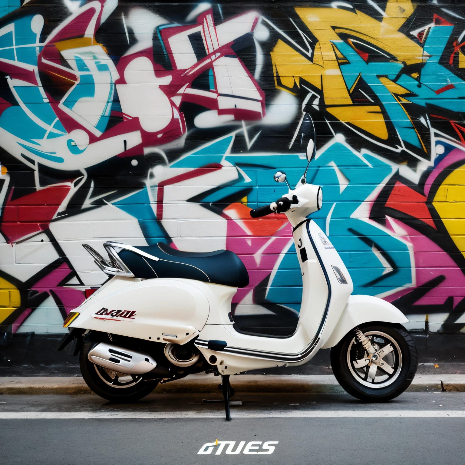 the scooter，ads，graffitti background，Small Fresh，独奏，Close-up