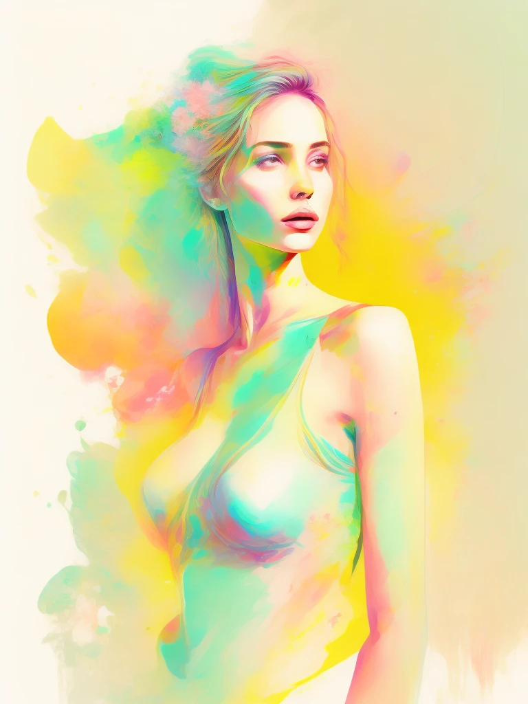 MULHER SEXY, Design brilhante, pastels colors, gotas de tinta, Summer light