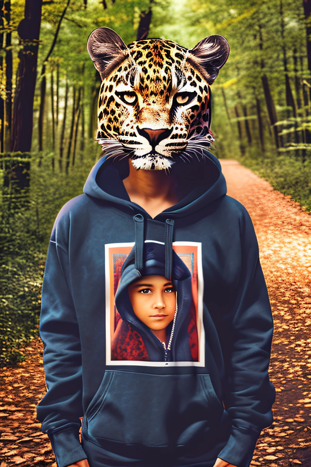 (best quality,4k,8k,highres,masterpiece:1.2),ultra-detailed,(realistic,photorealistic,photo-realistic:1.37),portraits,Studio Lighting
excellent eye details,great lighting effects,leopard-head man with a hoodie,serious expression,front-facing,looking directly into the viewer's eyes,vivid colors,closeup portrait,sharp focus,ultra-detailed leopard fur texture,detailed facial features,hoodie texture,3x4 format,high-resolution photo,impressive art style,striking color palette,professional photography techniques
