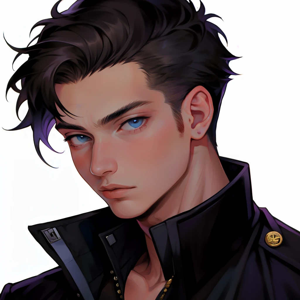 Retrato de un apuesto modelo masculino, 18yr old, barechest, imberbe, con el pelo corto y ondulado, ojos azules, labios gruesos