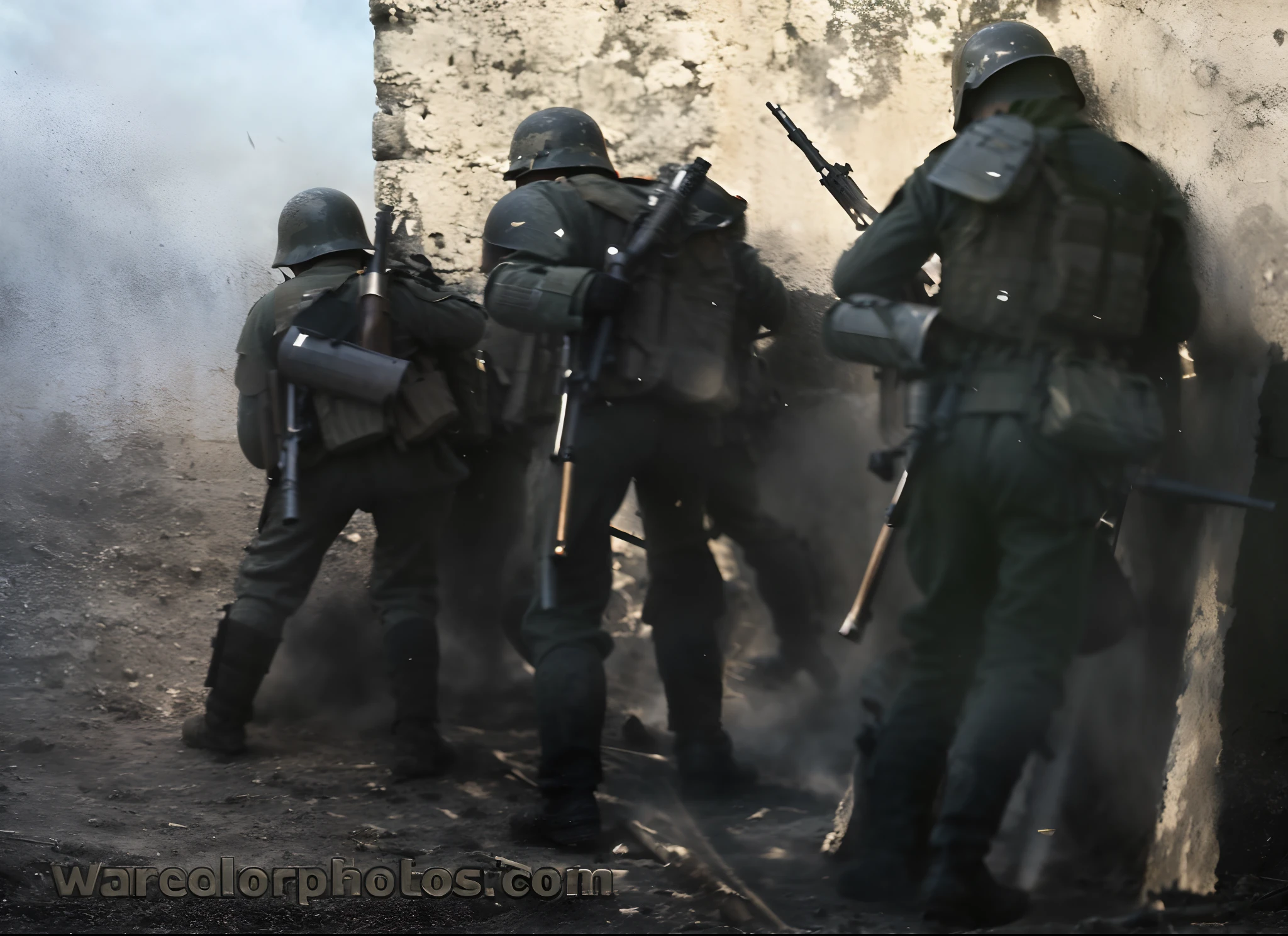 battlefield warrior wounded war gun enemy broken wall