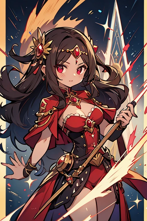 Brown hair, long hair, cat ears, hair ornaments, sexy pose, adult woman, older woman, smiling, happy, adult lady, red