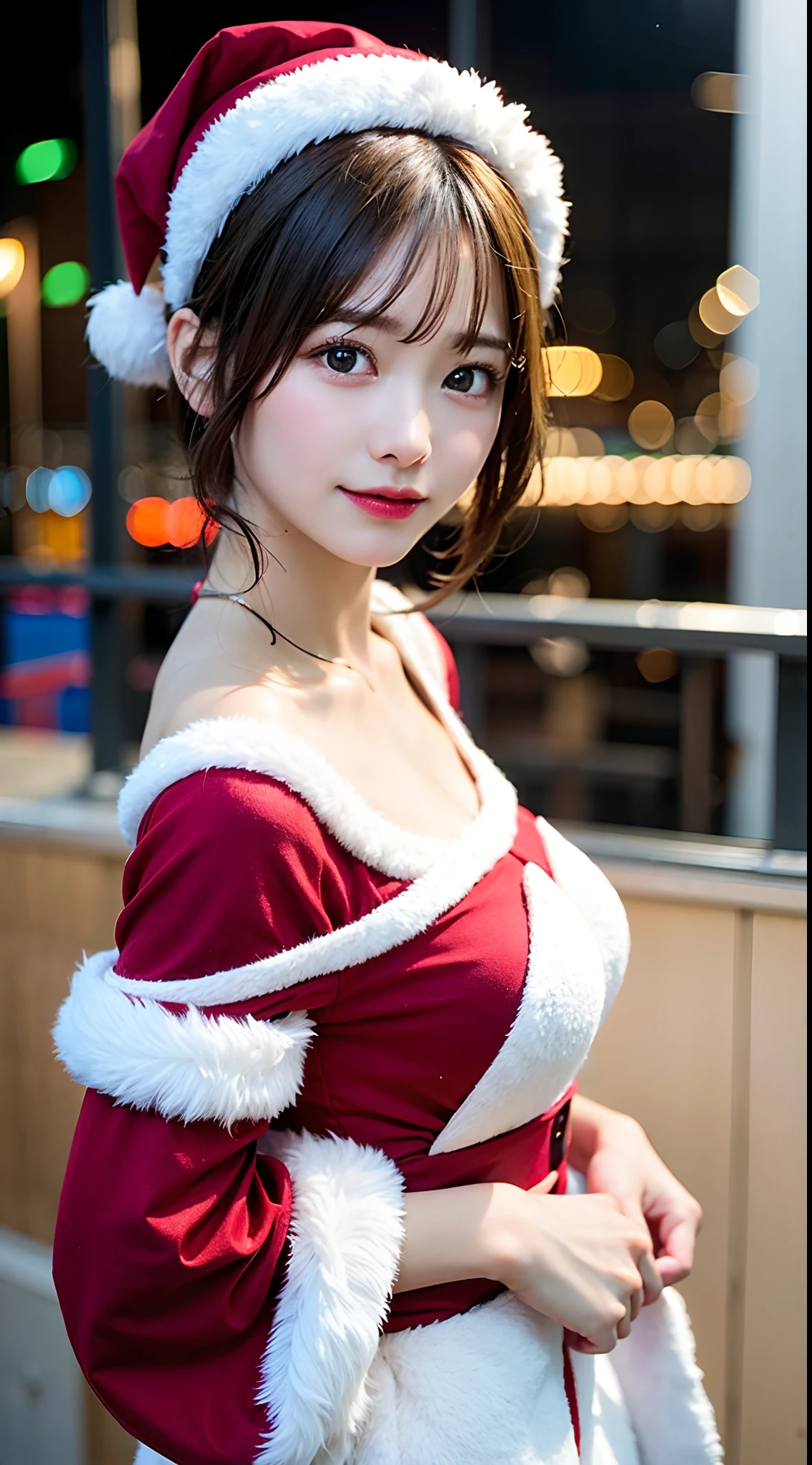 (8K, Raw photo:1.2),Detailed face and eyes,Best Quality, 超A high resolution, Highly detailed ,intricate detailes ,masutepiece ,Cute Girl , Soft cinematic light, Hyper-detailing,Sharp Focus, High quality,(bob cuts),(a blond),NSFW, tits out, santa claus