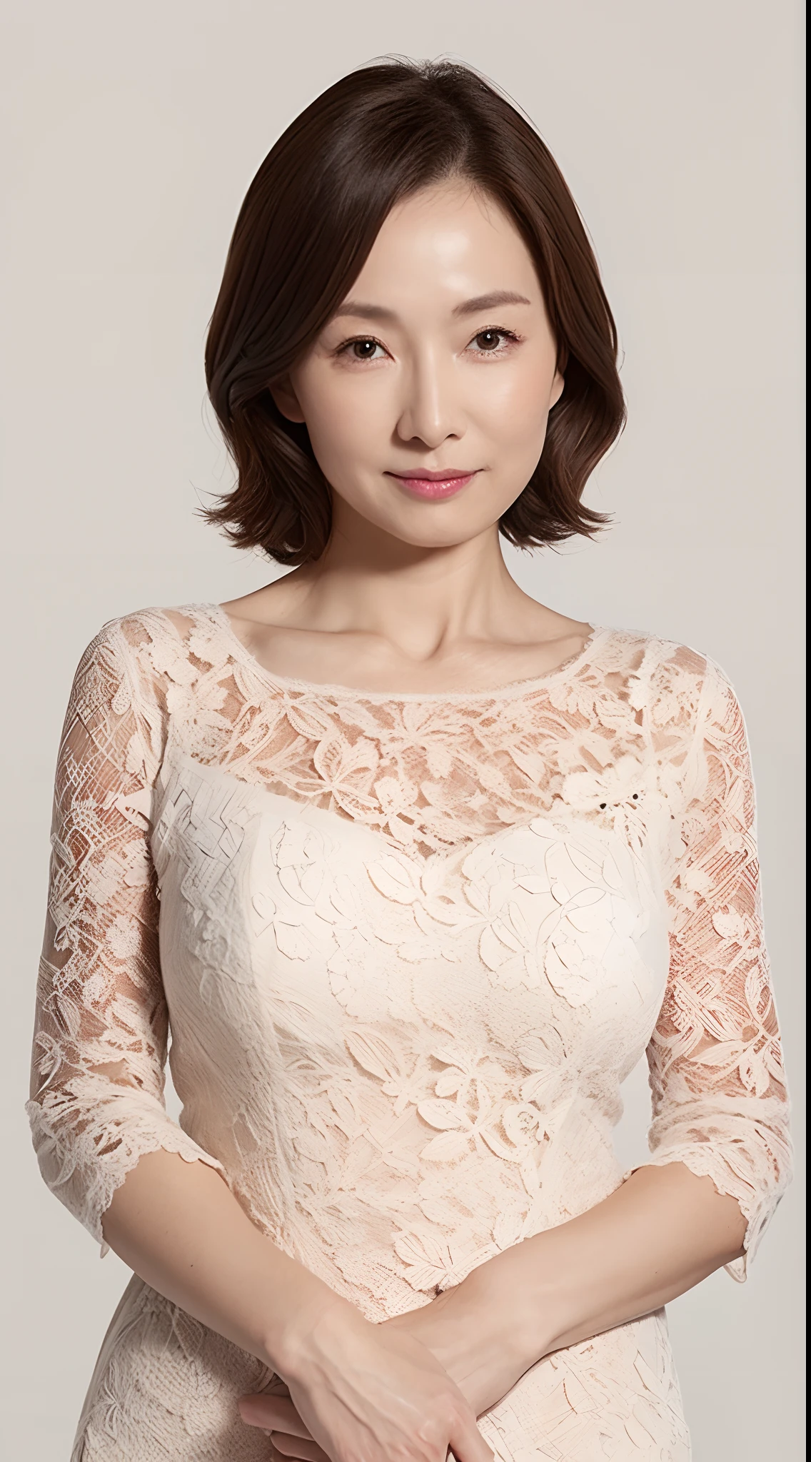 Flat color background, Fancy makeup, gravure, Correctly depict lips, natural make up, from the chest up, masutepiece, Best Quality, Ultra-detailed, Photorealistic, super detailed skin, Perfect Anatomy, (1 japanese mature woman), (Solo), granny, advanced age, Large breasts, Mature Woman Politician, glamor, A sexy, Chromo-white skin, Looking at Viewer