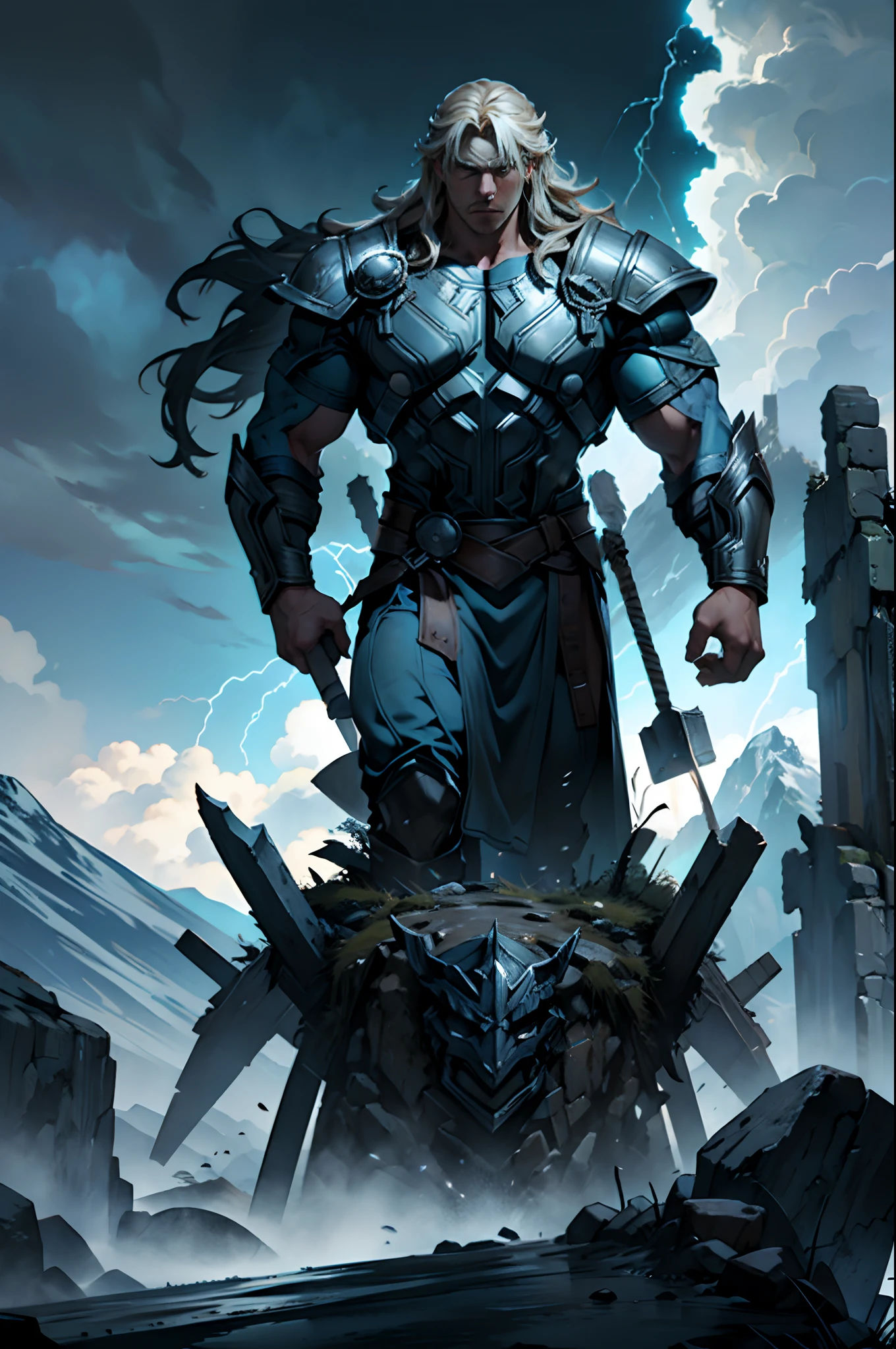 Thor raises his hammer（Mjolnir），Summon lightning from the sky，Norse mythology，The war with the giant Thorem，Crush a mountain with one blow，3