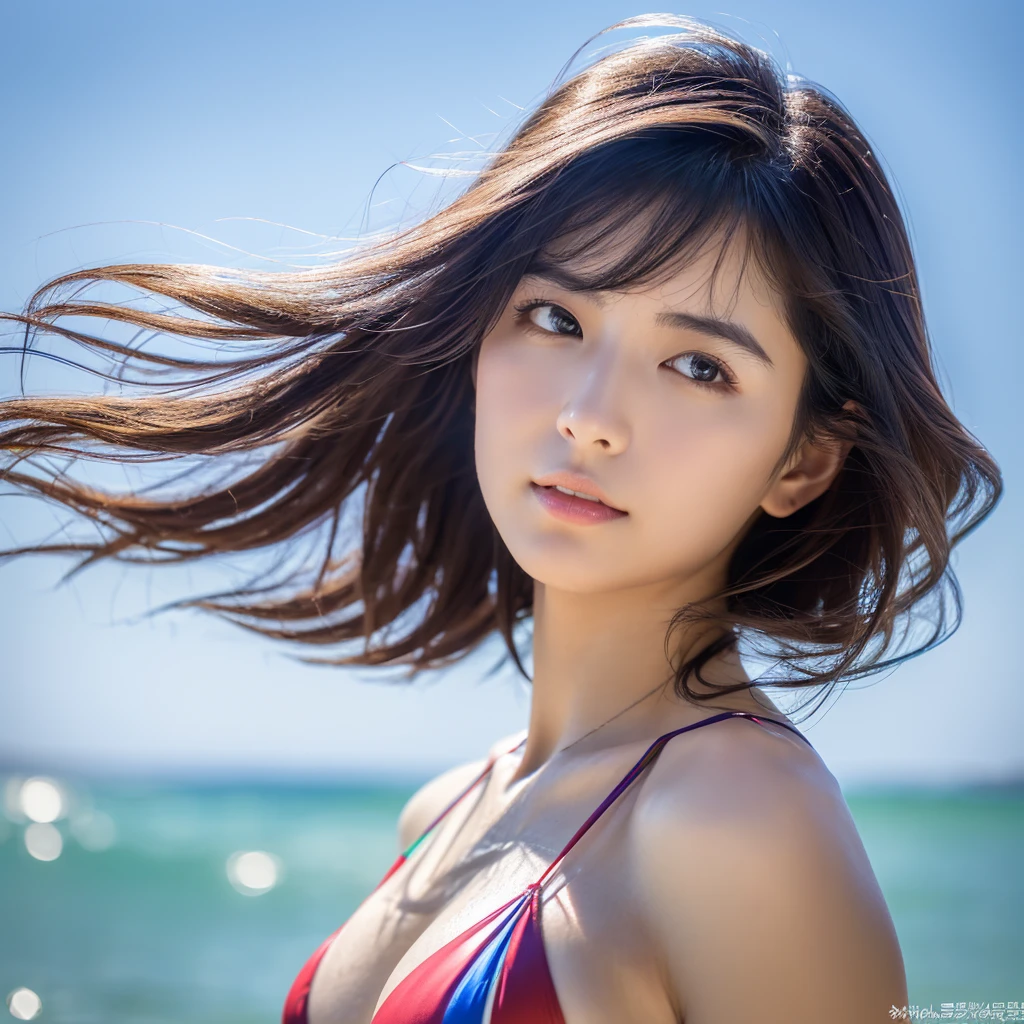 (Super huge、luxury bikini)、(top-quality,masterpiece:1.3,超A high resolution,),(ultra-detailliert,Caustics),(Photorealsitic:1.4,RAW shooting,)Ultra-realistic capture,A highly detailed,high-definition16Kfor human skin、 Skin texture is natural、、The skin looks healthy with an even tone、 japanes、Use natural light and color,One Woman,japanes,,kawaii,A dark-haired,Middle hair,(depth of fields、chromatic abberation、、Wide range of lighting、Natural Shading、)、(Hair swaying in the wind:1.2)、sea side、Viewer's Perspective