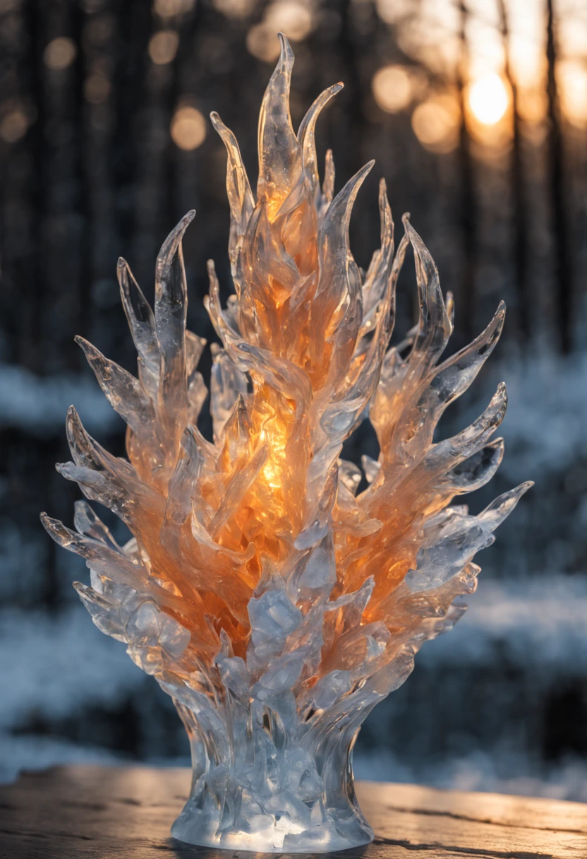 flame-shaped ice,All transparent, photoRealstic, transparent crystal jelly, icy, extremely detailed and lifelike, designs, acrylic, transparent plastic,all displayed , side glance, Intricate details, Beautiful,light blue and white, all displayed, Detailed, Frost,Fantasia,​masterpiece,