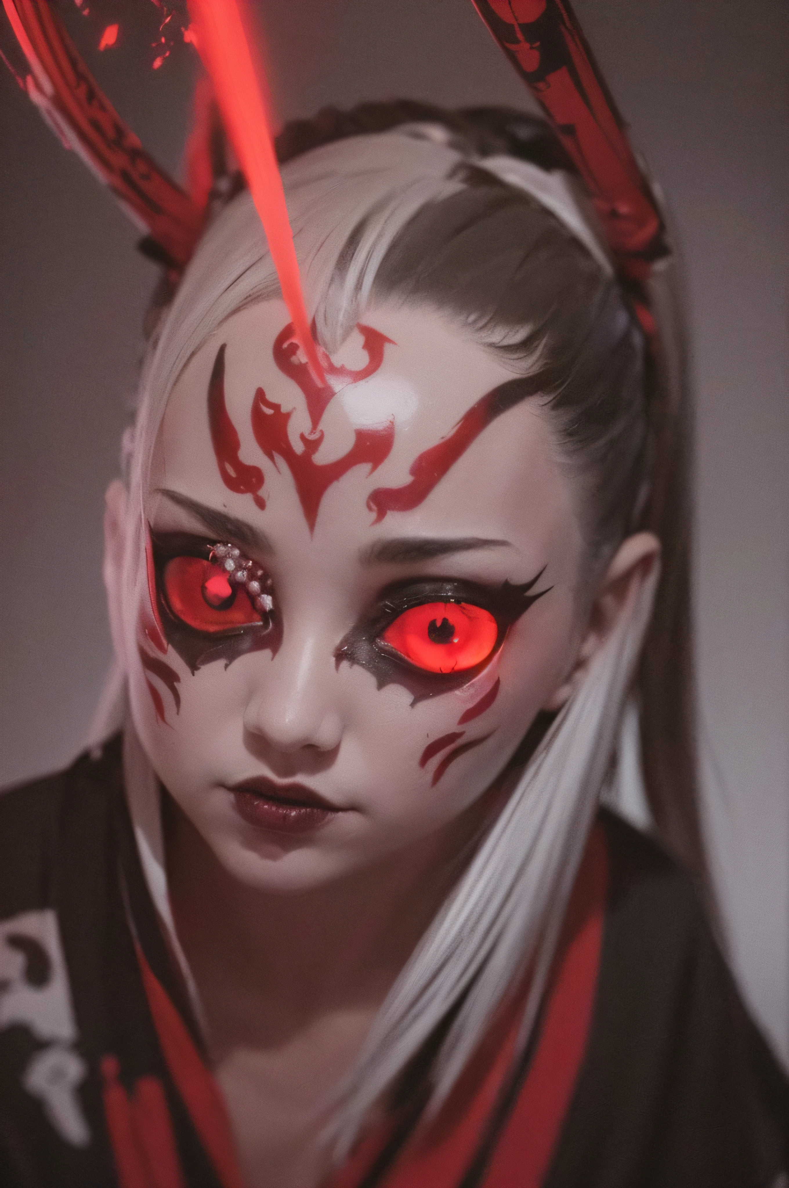 "(The best lighting, oscuro, dramatic),(feto calavera geisha escupiendo tinta roja, Cicatrices, sexy, cerebro, sangre, una rata dentro de la cabeza, terror.),(ojos rojos, calaveras). volumetric light.