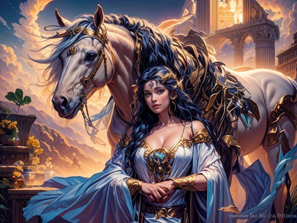 A portrait of a woman in high definition, com cavalo ((um cavalo)), em 8K de um mulher anjo de 18 anos, (( angel with several majestic wings,)), Deus do Mar, Deus do Oceano, Luthien, arte de deus, Deus da mitologia grega, Deus da Lua, Deus do amor e da paz, deus bonito, Mitologia do Deus da Terra, o deus Eros, Um retrato impressionante de um deus, Frank Kelly Freas, Estilo Karol Bak, ((beautiful face)), Ultra Definition, melhor qualidade, 32k ultra | | | | | | | | | | | | | | | | | | | | | | | | | | , Ultra HD | | | | | | | | | | | | | | | | | | | | | | | | | |