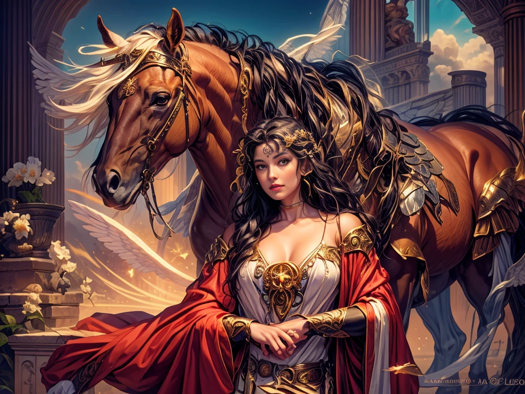 A portrait of a woman in high definition, com cavalo ((um cavalo)), em 8K de um mulher anjo de 18 anos, (( angel with several majestic wings,)), Deus do Mar, Deus do Oceano, Luthien, arte de deus, Deus da mitologia grega, Deus da Lua, Deus do amor e da paz, deus bonito, Mitologia do Deus da Terra, o deus Eros, Um retrato impressionante de um deus, Frank Kelly Freas, Estilo Karol Bak, ((beautiful face)), Ultra Definition, melhor qualidade, 32k ultra | | | | | | | | | | | | | | | | | | | | | | | | | | , Ultra HD | | | | | | | | | | | | | | | | | | | | | | | | | |