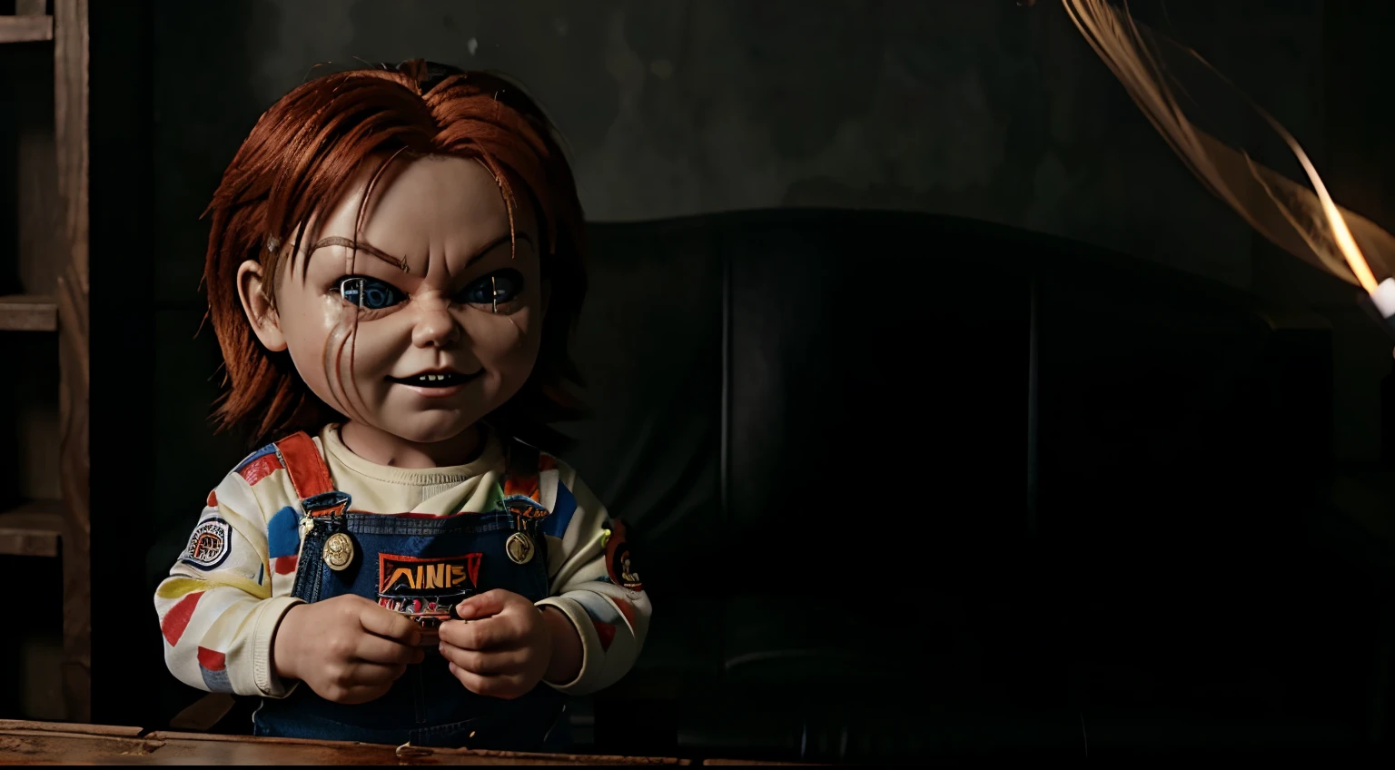Chucky from cult of chucky smoking a blunt