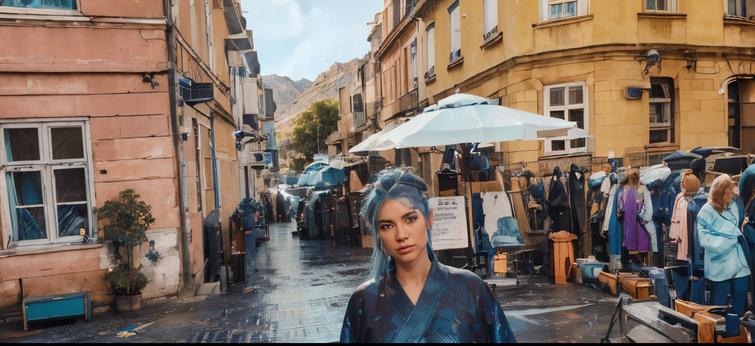 best quality,highres,ultra-detailed,realistic:1.37,(fantasy,sci-fi),(portrait),(character design),(digital painting),(blue,teal colors),(mystical lighting),detailed facial features,glowing eyes,futuristic hairstyle,colorful body markings,alien landscape,hovering rocks,long flowing robes,dramatic pose