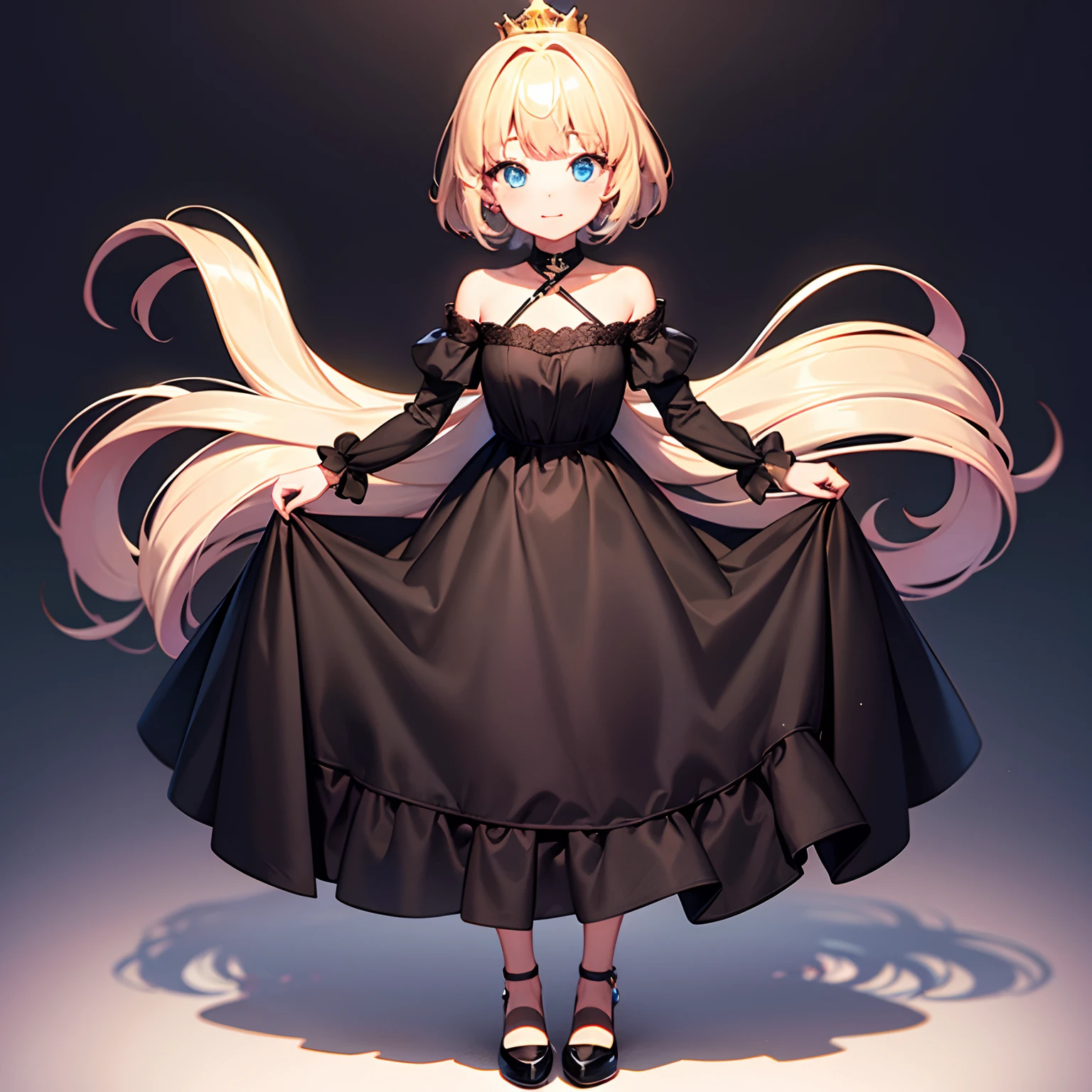 bob cuts　tiarra　Black dress　kawaii faces　Full body　Golden hair　Princess　Only 1 person