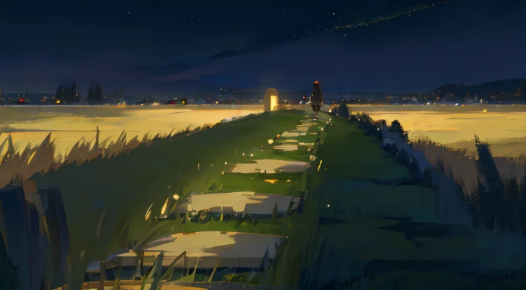 Night, grass, wasteland, path,darkness,star