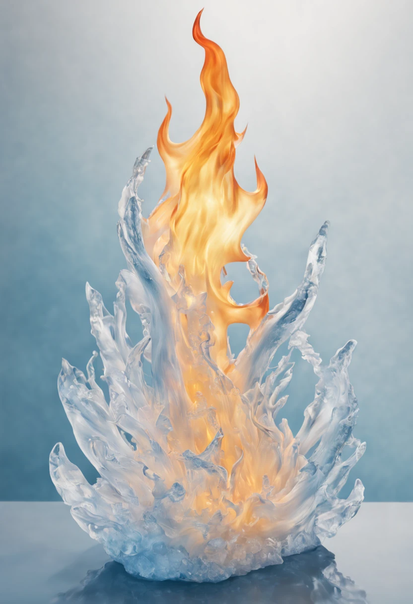 flame-shaped ice,All transparent, photoRealstic, transparent crystal jelly, icy, extremely detailed and lifelike, designs, acrylic, transparent plastic,all displayed , side glance, Intricate details, Beautiful,light blue and white, all displayed, Detailed, Frost,Fantasia,​masterpiece,