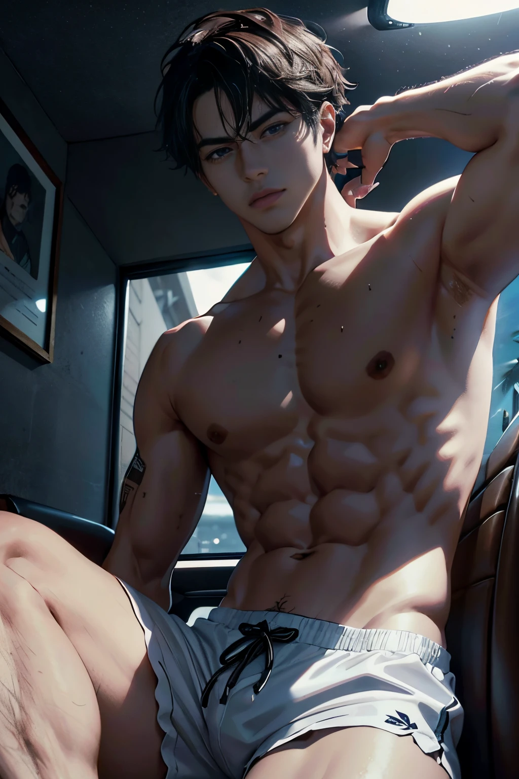 (tmasterpiece,ultrahigh resolution,16K UHD,Alta calidad),Low tuning,cabello negro, Machos distantes, Costa, (Dormir en el asiento trasero del coche),cuerpo completosbian,Camisa, swimming trunks,tmasterpiece,(with short brown hair),ojos grises,muscle, (Clip blanco arrastrando el pie), Seoul, (poso:1.5),(small heads),precise anatomy,Estructura manual precisa,White swim shorts,Unidad 16K Fondo de pantalla,Concepto-Arte,Un chico,8k ojos,(((macho maduro))),((ojos grandes:1.3)),(Pelo extra muy corto),((1 Bizo americano)),swimsuits,(Cara fotorrealista:1.8),hombro ancho,Se desliza,Hombre 28, tatuajes trivales en pecho y brazos