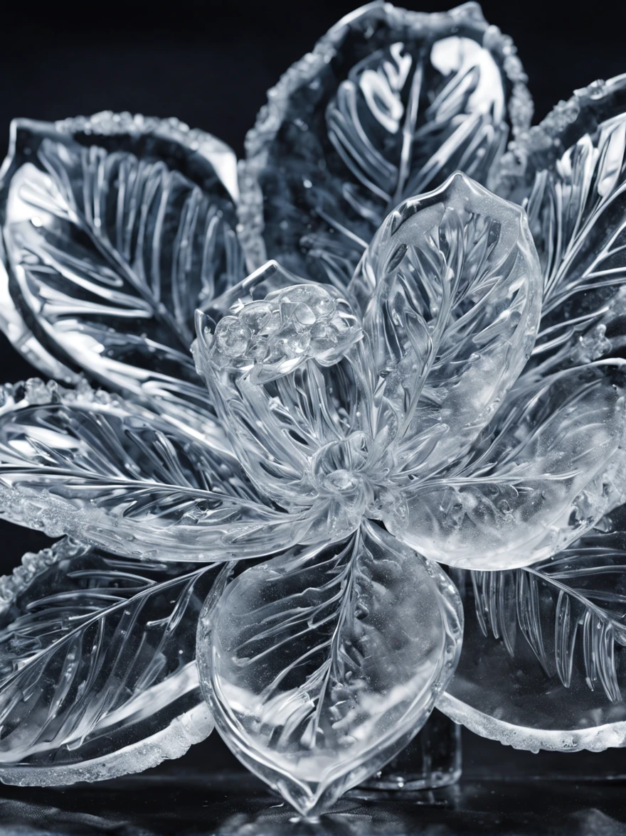 flame-shaped ice,All transparent, photoRealstic, transparent crystal jelly, icy, extremely detailed and lifelike, designs, acrylic, transparent plastic,all displayed , side glance, Intricate details, Beautiful,light blue and white, all displayed, Detailed, Frost,Fantasia,​masterpiece,